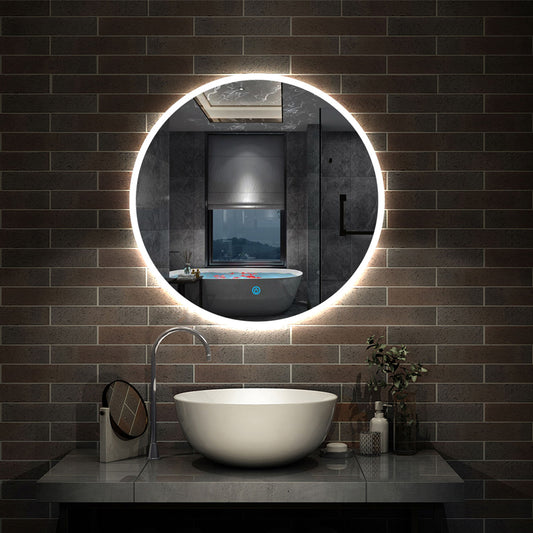 Espejo Redondo de Baño 60x60cm. Espejo de Ducha con Interruptor Táctil + LED Iluminación Blanca Fría, sin Antivaho