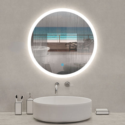 60×60CM Espejo Redondo de Baño con Iluminación Led Interruptor Táctil Espejo de Pared con Función Antivaho