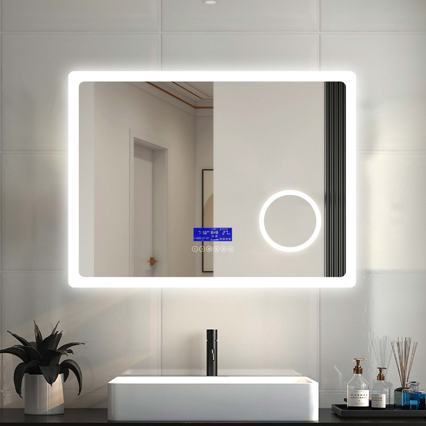 Espejo de Baño con Iluminación Luz LED Luces Varias(Blanco/Neutro/Amarillo) y Ajustación. Espejo de Baño LED con Lupax3. Espejo Led Antivaho con Control Táctil en Pantalla