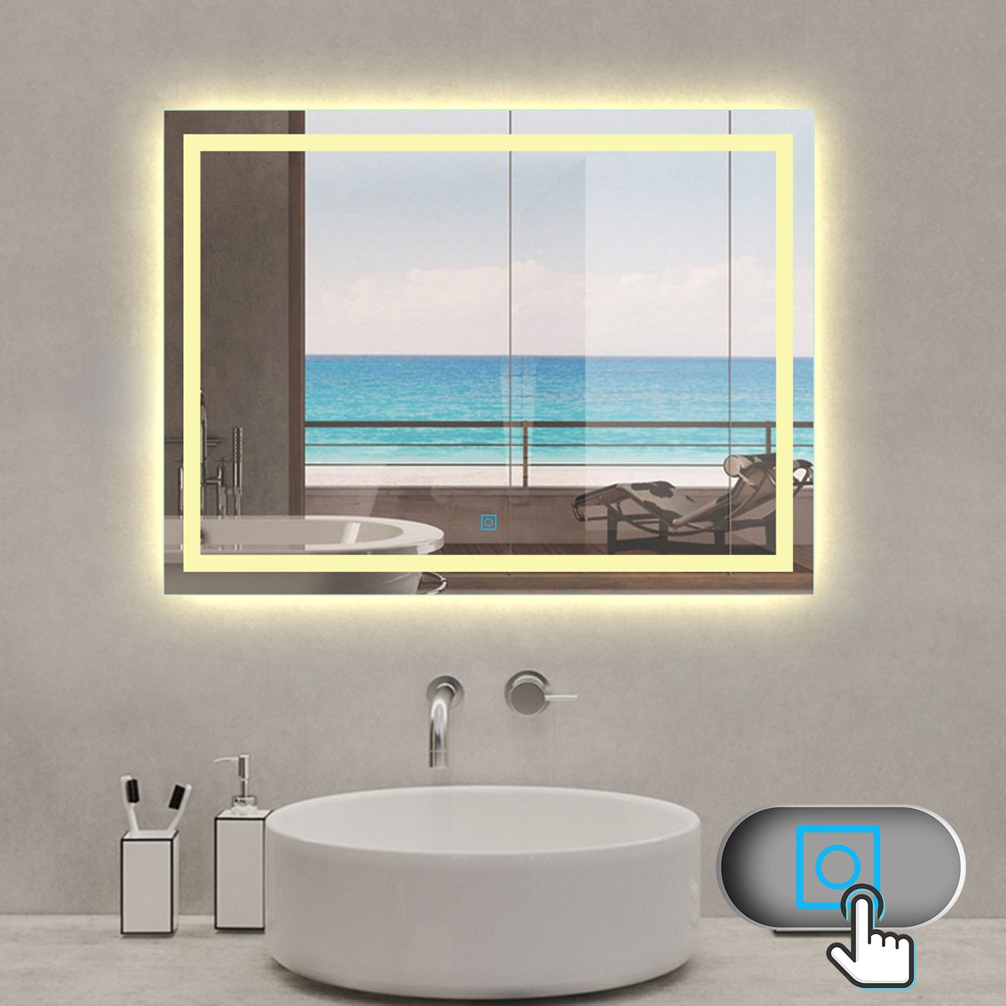 Espejo de Baño con Iluminación LED(Brillo LED Envolvente) Espejo de Pared con Interruptor Táctil ,Antiniebla,Luz cálida 3800k