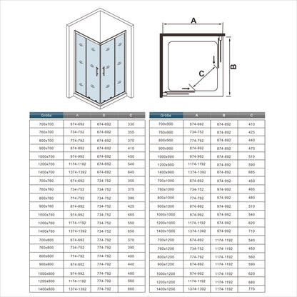 Mamparas de Ducha 2 Fijas + 2 Corredizas Puertas Corredera de Baño cristal vidrio templado 6mm