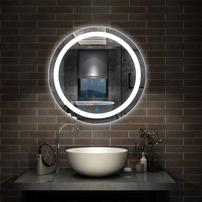 Espejo Redondo de Baño. Espejo de Ducha sin Empañarse + Interruptor Táctil + Brillo LED Envolvente Blanca Fría