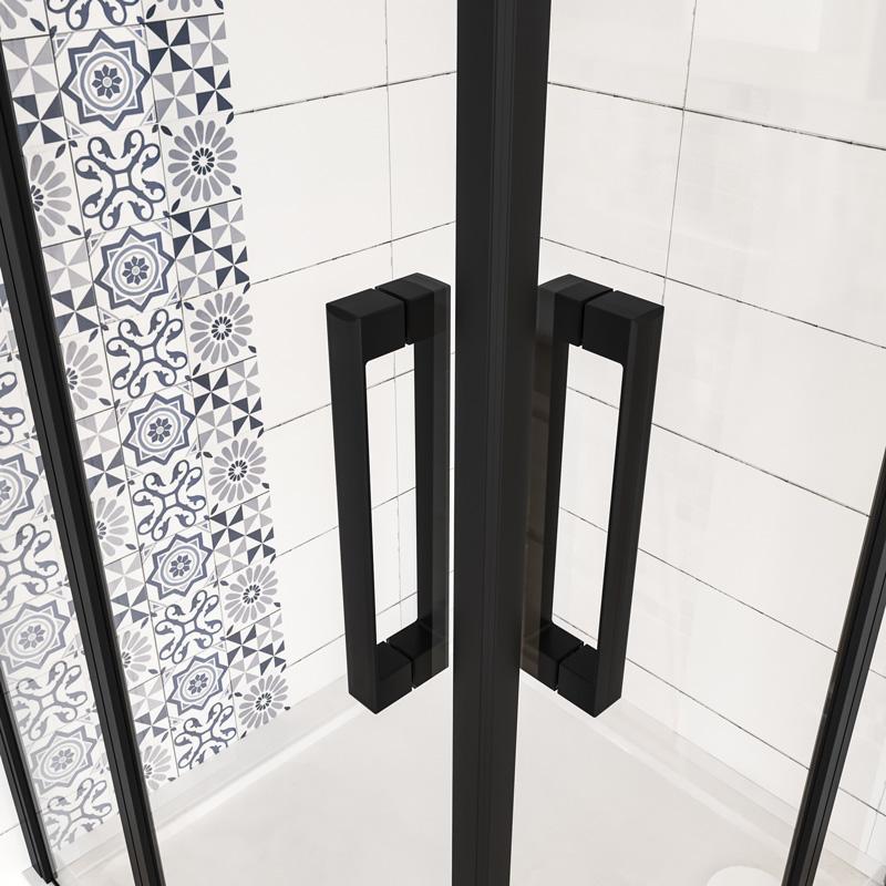 Mampara de ducha Angular,185cm, con antical,perfilería negra mate,estilo industrial,Cristal templado de 6 mm