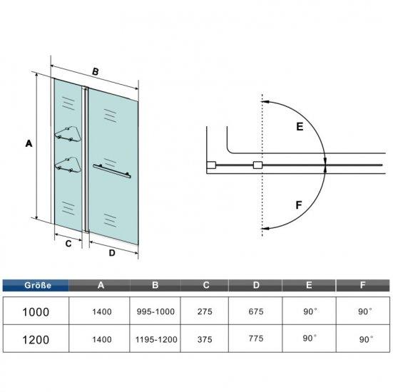100x140cm Accesorio para bañera de, partición de ducha giratoria de pared de ducha de pared plegable de 2 partes