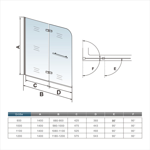 Mampara de Bañera Plegable con Bisagra Cristal Antical 6mm
