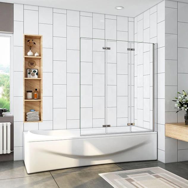 Mamparas de Bañera Biombo Plegable Cristal 6mm 3 veces plegable