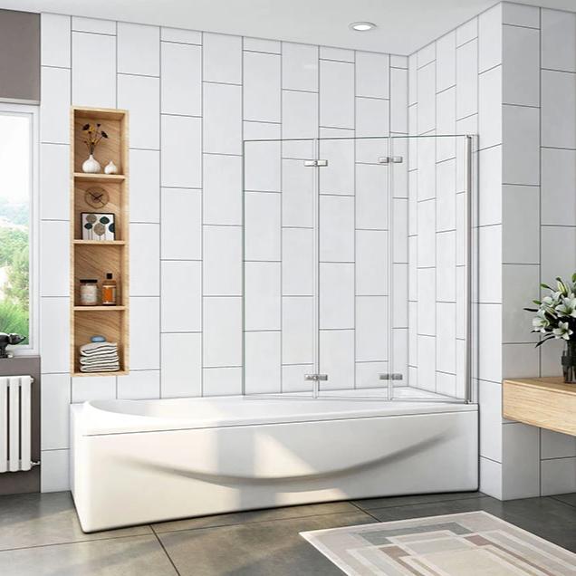Mamparas de Bañera Biombo Plegable Cristal 6mm 3 veces plegable