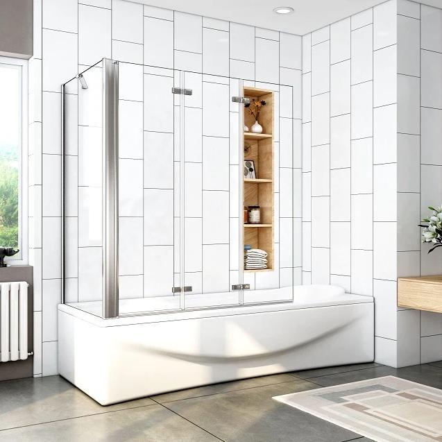 Mamparas de Bañera Cristal Plegable 3 Hojas Pivotante 6mm Antical Con Pantalla Fija 130x70x140cm