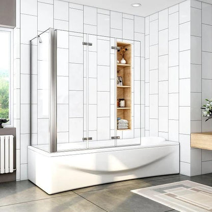 Mamparas de Bañera Cristal Plegable 3 Hojas Pivotante 6mm Antical Con Pantalla Fija 130x70x140cm