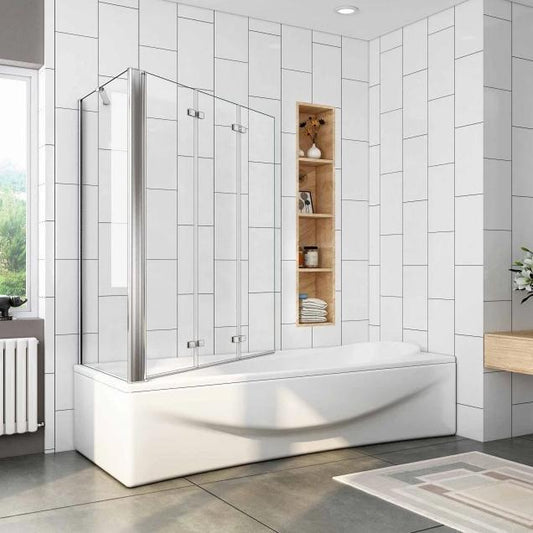 Mamparas de Bañera Cristal Plegable 3 Hojas Pivotante 6mm Antical Con Pantalla Fija 130x70x140cm