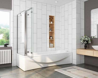 Mamparas de Bañera Cristal Plegable 3 Hojas Pivotante 6mm Antical Con Pantalla Fija 130x70x140cm