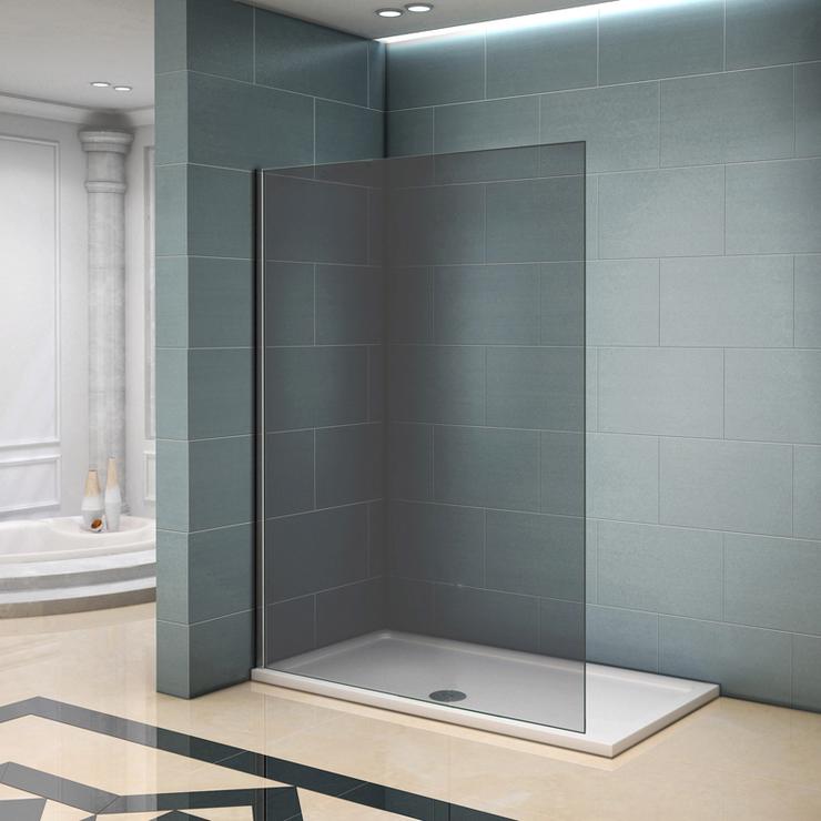 liquidacion Mampara de Ducha italiana Walk -In, Cristal gris con tratamiento antical con barra de soporte