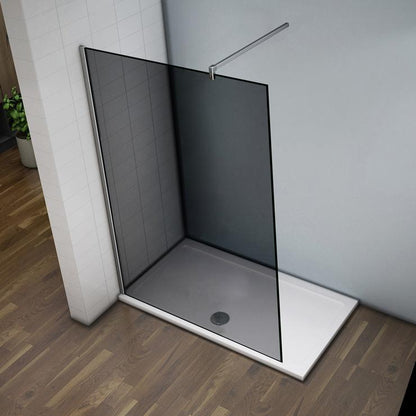 liquidacion Mampara de Ducha italiana Walk -In, Cristal gris con tratamiento antical con barra de soporte 140x200cm