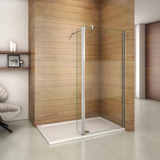 Mamparas de Ducha Panel Fijo con Lateral Abatible 30cm, Cristal Esmerilado Antical 8mm con Barra