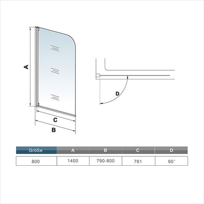 Panel/ pantalla baño 800x1400mm Easyclean Vidrio transparente 90° Pivot