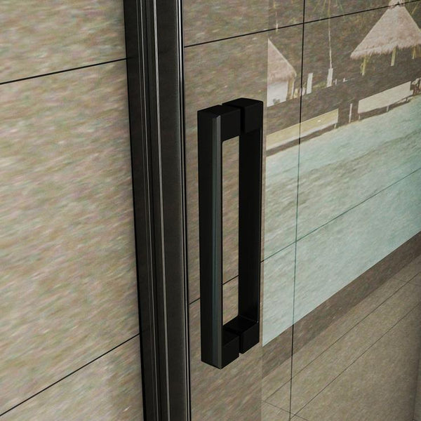 Mampara de ducha Frontal, Mampara abatible, una puerta giratoria, perfiles negros mate, vidrio de templado seguridad, antical, transparente de 8mm