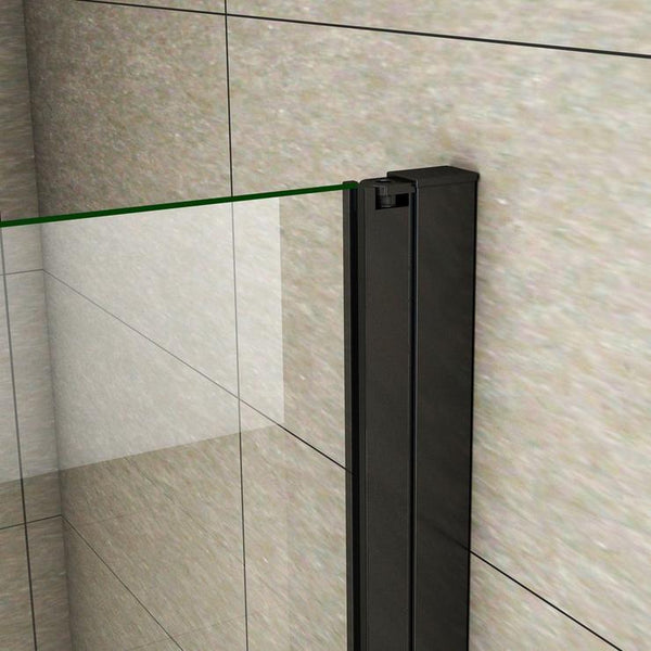 Mampara de ducha Frontal, Mampara abatible, una puerta giratoria, perfiles negros mate, vidrio de templado seguridad, antical, transparente de 8mm