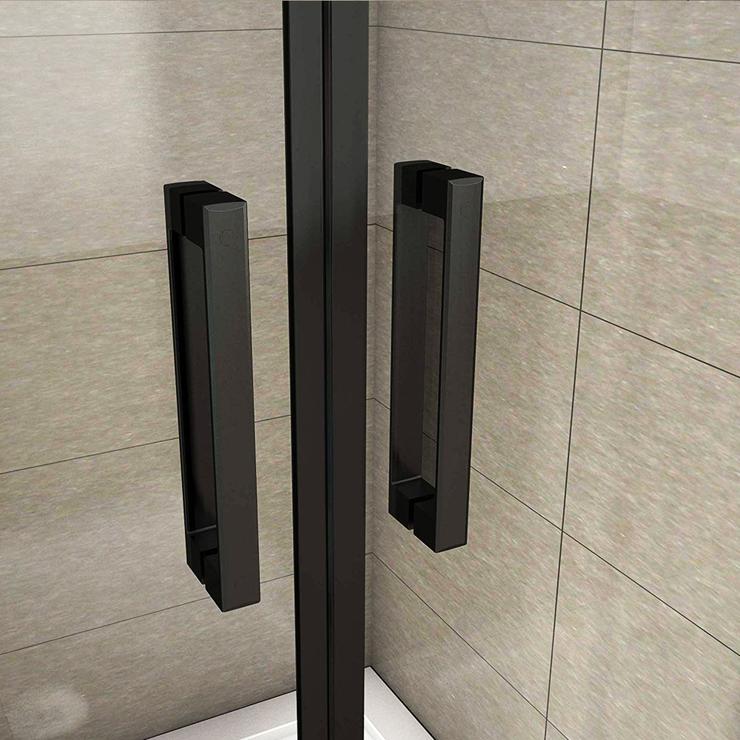 Cabina de ducha de nicho de,dos puertas giratorias, perfiles negros mate,vidrio de seguridad, antical,transparente de 8mm
