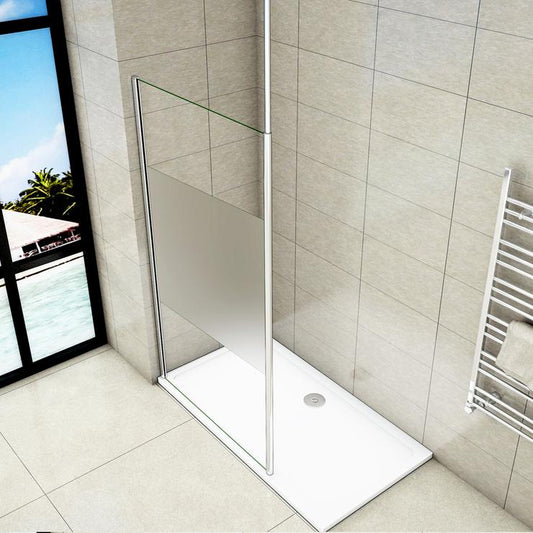 Mampara de ducha Panel Fijo con Barra a Techo, Cristal Templado Esmerilado Parcial Antical 8mm