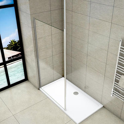 Mampara de ducha Panel Fijo con Barra a Techo, Cristal Templado Transparente Antical 8mm