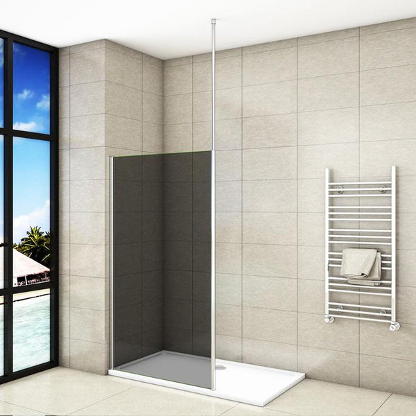 Mampara de ducha Panel Fijo con Barra vertical a Techo, Cristal Templado Gris Antical 8mm